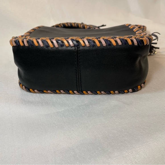 Rebecca Minkoff Black Leather Crossbody Bag Silver Chain Braided Tassels Boho - Picture 5 of 15